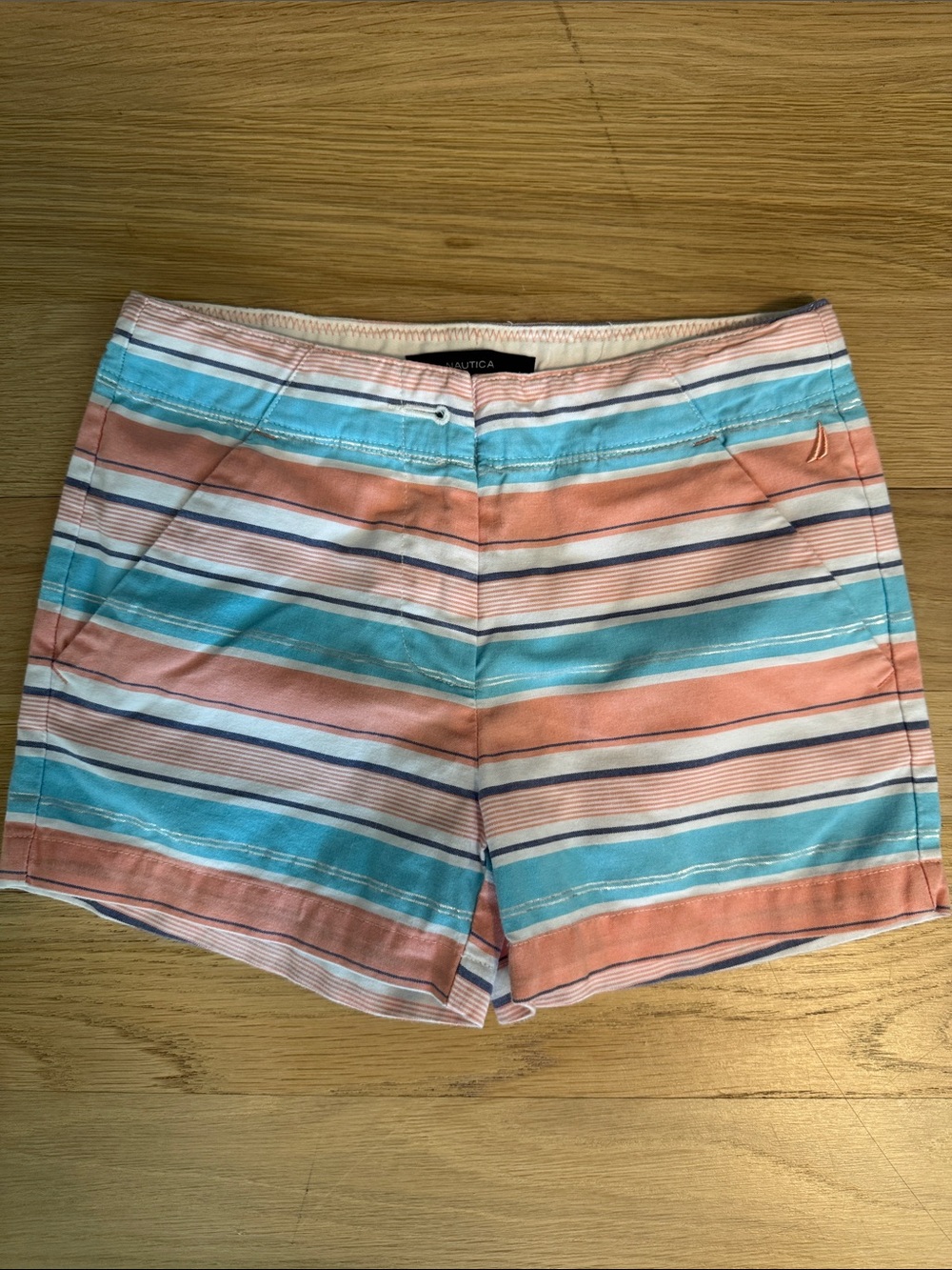 Nautica Girls Striped Pastel Shorts - Coral & Aqua